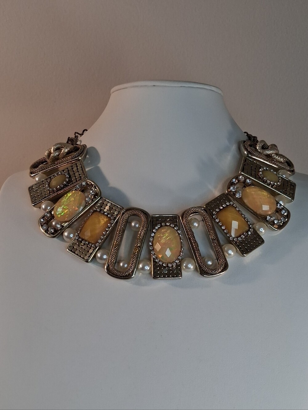 Gold-Tone Yellow Opal & Pearl Statement Collar Necklace